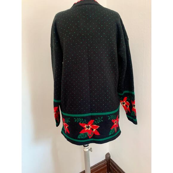 VTG Dana Scott VTG NEW Ugly Christmas Sweater Long Poinsettia Glitter 90s Tunic - Picture 4 of 11